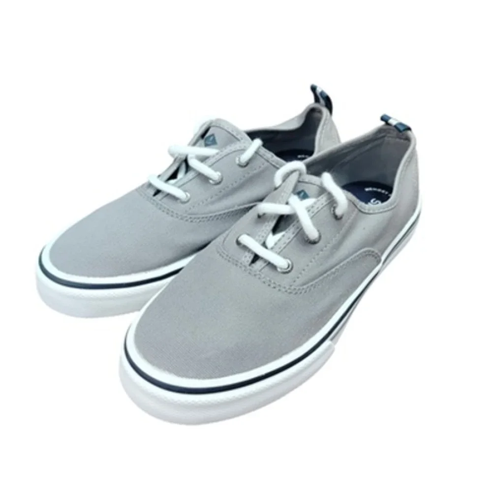 Sperry Top-Sider Shoes Women's 7.5 Gray Canvas Boat Lace Up Memory Foam STS84830